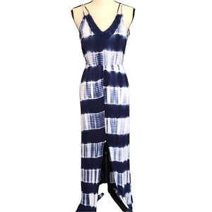 Flying Tomato blue/white Tie dye spaghetti strap vNeck dress with front slit Med